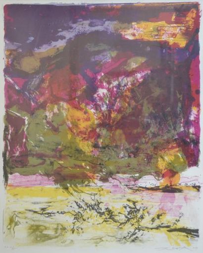 null *ZAO Wou-Ki (1921-2013) Composition mauve, verte et jaune. Lithographie en couleurs...