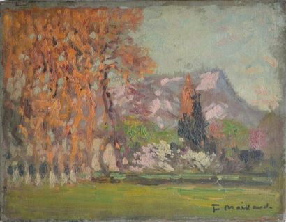 null Fernand MAILLAUD (1863-1948) Effet de soleil couchant sur les maures. Huile...