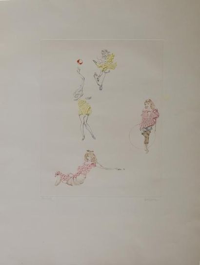 null Hans BELLMER (1902-1975) Quatre fillettes jouant. Eau-forte en couleurs signée...