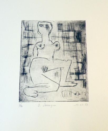 null Jean DESSAIGNE (1939). Nu féminin. Ensemble de lithographies en noir. 19 x 15...