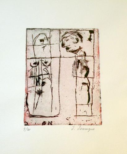 null Jean DESSAIGNE (1939). Ensemble de lithographies en noir et en rouge : Le couple...