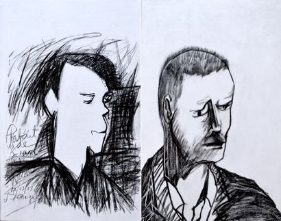 null Jean DESSAIGNE (1939). Rimbaud, l'adolescance et Rimbaud. Deux fusains et huiles...