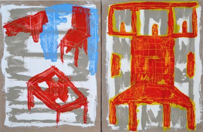 null Jean DESSAIGNE (1939). Les chaises. Deux huiles sur toiles signées et datée...