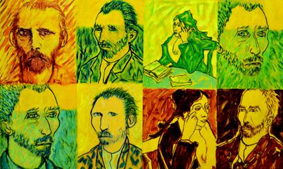 null Jean DESSAIGNE (1939). Portraits Ginoux/Van Gogh. Huile sur toile. 97 x 162...