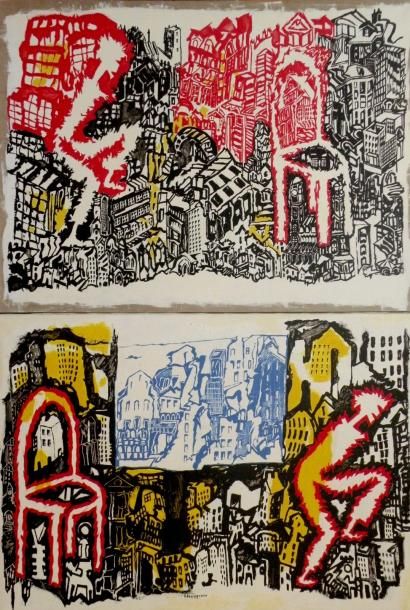 null Jean DESSAIGNE (1939). City Line. Deux huiles sur toile. 97 x 130 cm