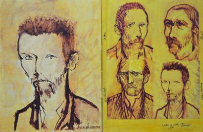null Jean DESSAIGNE (1939). Le peintre et ses modèles. Rimbaud. Deux huiles sur toiles....