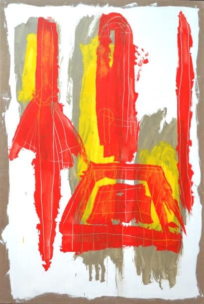 null Jean DESSAIGNE (1939). Douche rouge. Huile sur toile. 195 x 130 cm