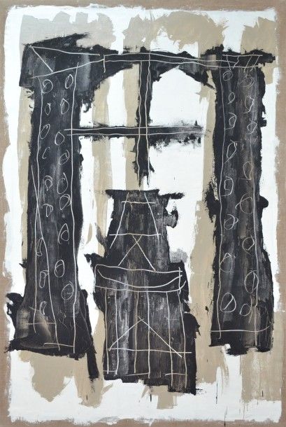 null Jean DESSAIGNE (1939). Fenêtre noire. Huile sur toile. 195 x 130 cm