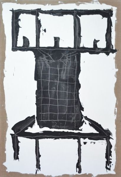 null Jean DESSAIGNE (1939). Lavabo noir sur fond blanc. Huile sur toile. 195 x 130...