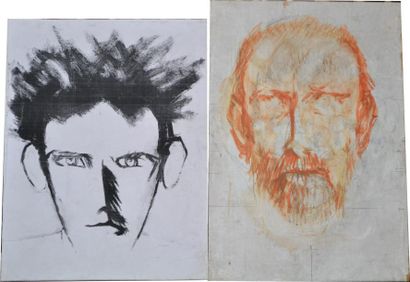 null Jean DESSAIGNE (1939). Rimbaud et Van Gogh. Deux huiles sur kraft marouflées...