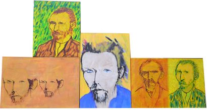 null Jean DESSAIGNE (1939). Portrait de Rimbaud et Van Gogh. Quatre huiles sur toiles...