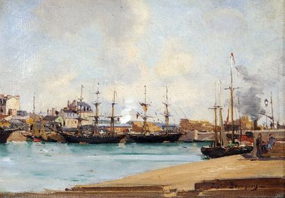 Eugène Bourgeois (1855-1909) Port normandHuile sur toile signée en bas à droite19...