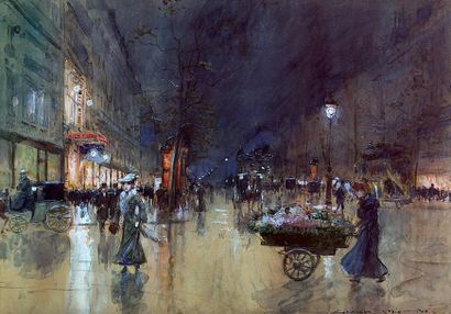 Georges STEIN (1870-1955) Paris, les grands boulevardsGouache signée en bas à gauche,...