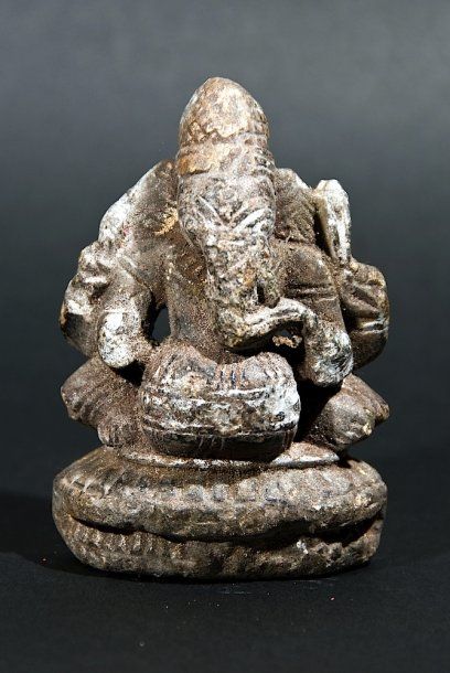  Statuette ancienne de Ganesh en pierre tendre, 9cm