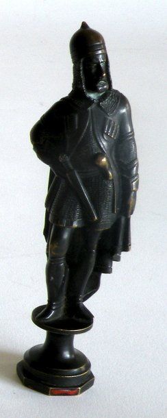 CACHET en bronze, chevalier en armure