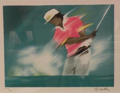 null SPAHR. Le golf. Lithographie en couleurs signée et numérotée 103/300. 24,5 x...