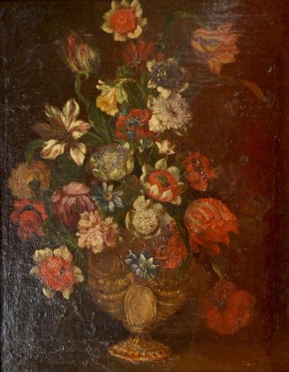 null Ecole française XVIIIe. Vase de fleurs. Huile sur toile. 65 x 50 cm