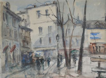 null Georges-Dominique ROUAULT (1904-2002)La place du tertre. Crayons gras et gouache...