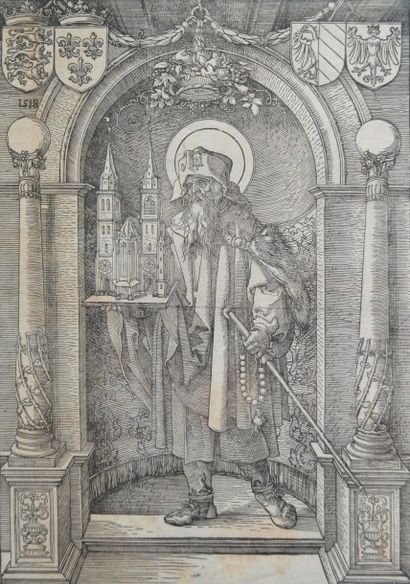 null Albrecht DÜRER (1471-1528) Saint Sebald dans une niche. Gravure sur bois. 29...