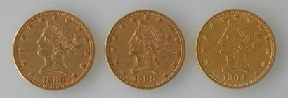 null TROIS PIECES de 10 dollars or, 1904, 1900 et 1880