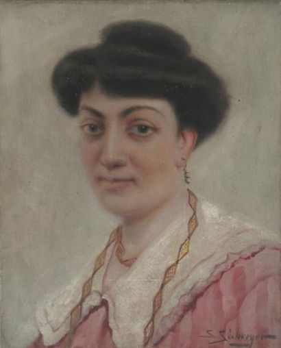 null S. SEEBERGER (XXè). Portrait de femme au chignon. Huile sur toile signée en...