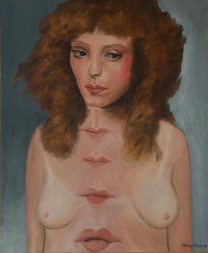 null Michel PARRÉ (1938-1998) Buste de femme nue, cinq bouchesHuile sur toile signée...