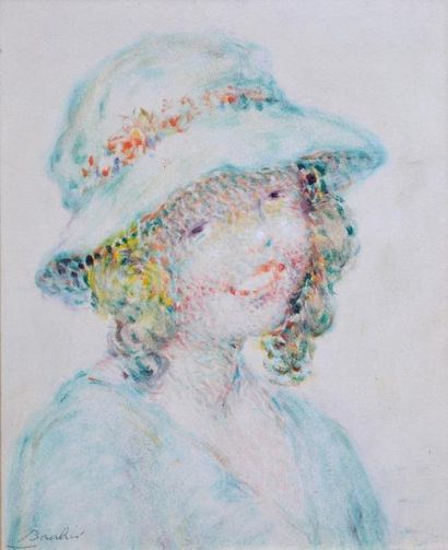 null Lucien BOULIER (1882-1963) Fillette au chapeau. Huile sur carton signée en bas...