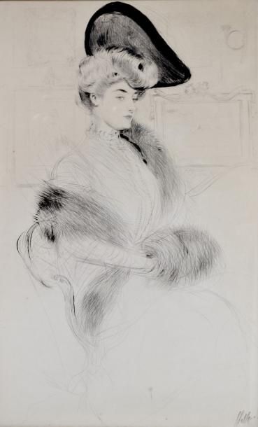 null Paul César HELLEU (1859-1927) Madame Marguerite Labady assise, tenant son manchon....