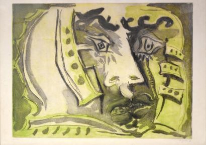 null Édouard PIGNON (1905-1993) Visage vert, 1977. Lithographie en couleurs signée...