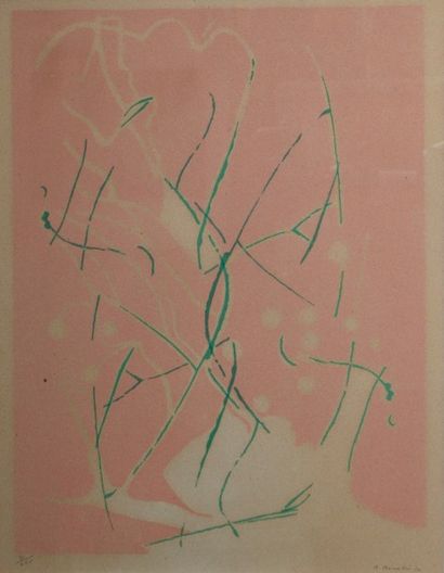 null André BEAUDIN (1895-1979) Composition verte et rose. Lithographie numérotée...