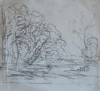 null Camille Jean-Baptiste COROT (Attrib.) (1796-1875) Etude d'arbres. Fusain sir...