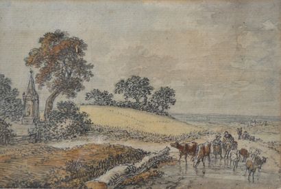 null Georges MICHEL (1763-1843) Troupeau de vaches dans la compagne, la mer au loin....