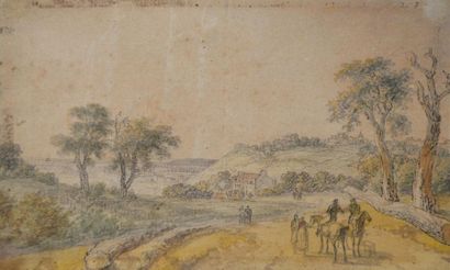 null Georges MICHEL (1763-1843) La rencontre à cheval. Encre et aquarelle. (Traces...