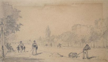 null Stanislas LÉPINE (1835-1892) Avenue du bois, Paris. Mine de plomb signée en...