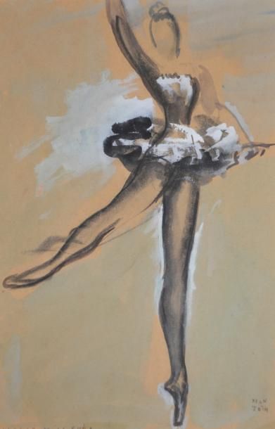 null Jean TOTH (1899-1972) Danseuse. Fusain, aquarelle et gouache blanche signée...