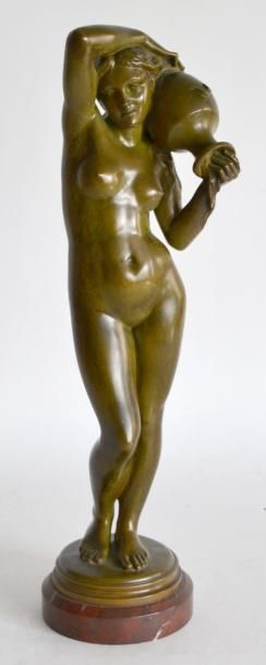 null Alexandre FALGUIERE (1831-1900) "La source ou Eve". Bronze à patine vert nuancé,...