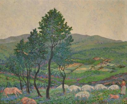 null Leopold ULIVI (1884-1967) Scène champêtre en Italie. Huile sur toile signée...