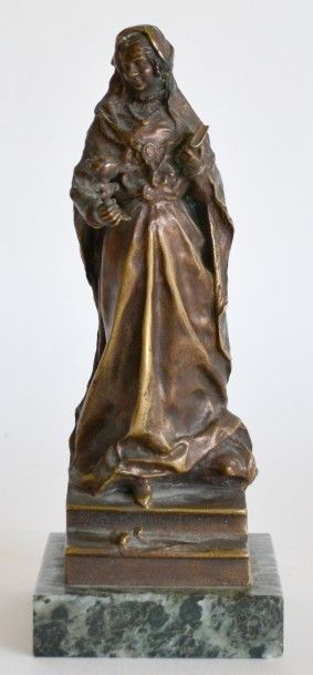 null Armand Pierre Louis QUENARD (1865-1925) Sainte à la rose et au livre. Bronze...