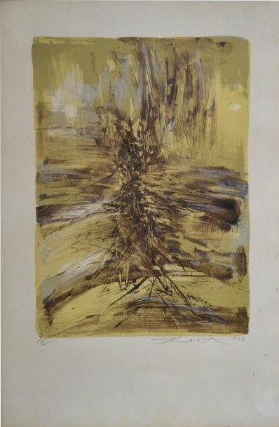 null ZAO Wou-Ki (1921-2013) Composition fond jaune, 1964. Lithographie en couleurs...