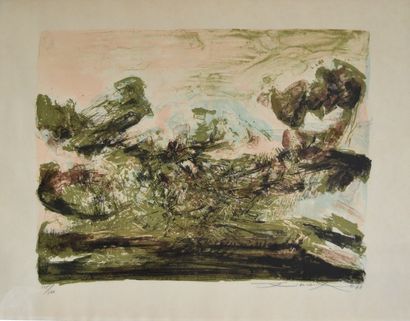 null ZAO Wou-Ki (1921-2013) Composition fond vert, 1968. Lithographie en couleurs...