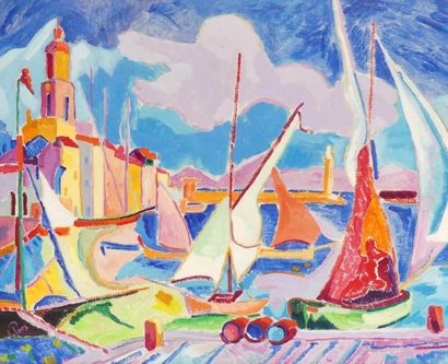 null Jacques PONS (1936) Voiliers à Saint-Tropez. Huile sur toile signée en bas gauche....