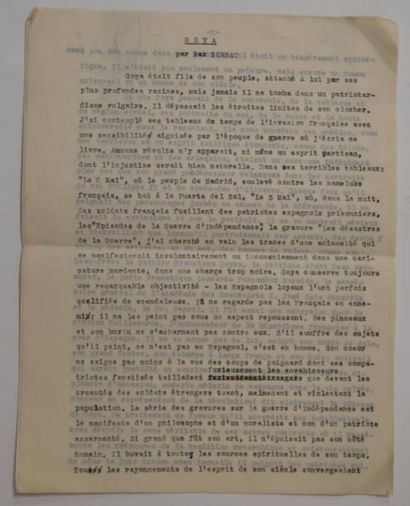 null [MANUSCRITS] Max NORDAU (1849-1923) Goya Tapuscrit portant le titre dactylographié...