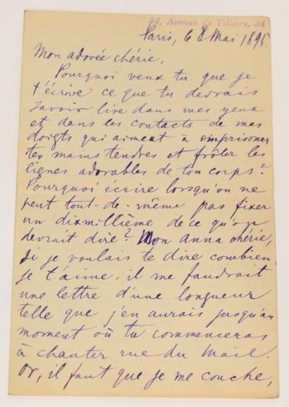null [MANUSCRITS] Max NORDAU (1849-1923) L.A.S. adressé à Anna Nordau Splendide lettre...