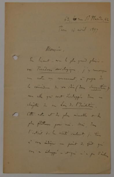 null Gabriel Tarde (Sarlat 1843 - Paris 1904) L.a.s. adressée à Max Nordau datée...