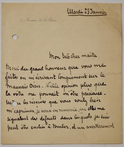 null [ Max NORDAU] Lucien Muhlfeld (1870-1902) Lettre autographe signée 2pp., in-16,...