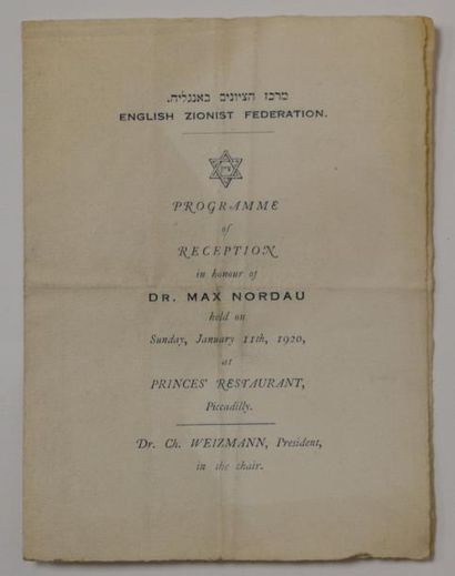 null [Max NORDAU (1849-1923)] Programme de la réception donnée en l'honneur de Max...