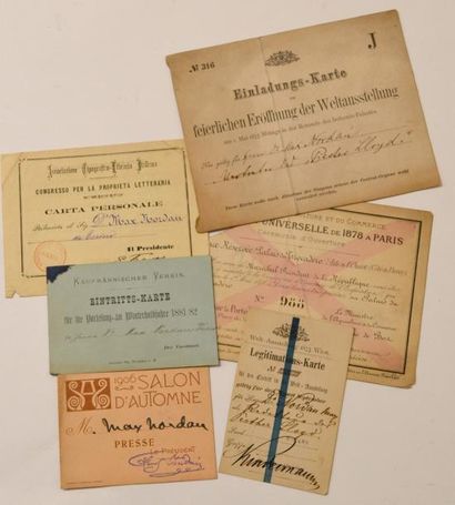 null [PRESSE] Max NORDAU (1849-1923) -Carte d'accréditation pour l'Exposition mondiale...