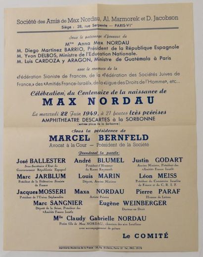 null [Max NORDAU (1849-1923)] Affiche pour la célébration du Centenaire de la naissance...