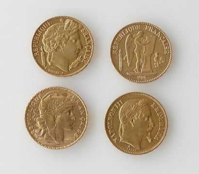 null QUATRE PIECES de 20 francs or Napoléon III, Marianne, Cérès, et Génie Ailé