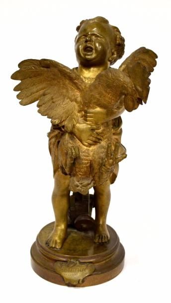 null Adriano CECIONI (1836-1886) Enfant au coq. Bronze à patine dorée signé. H. 30...